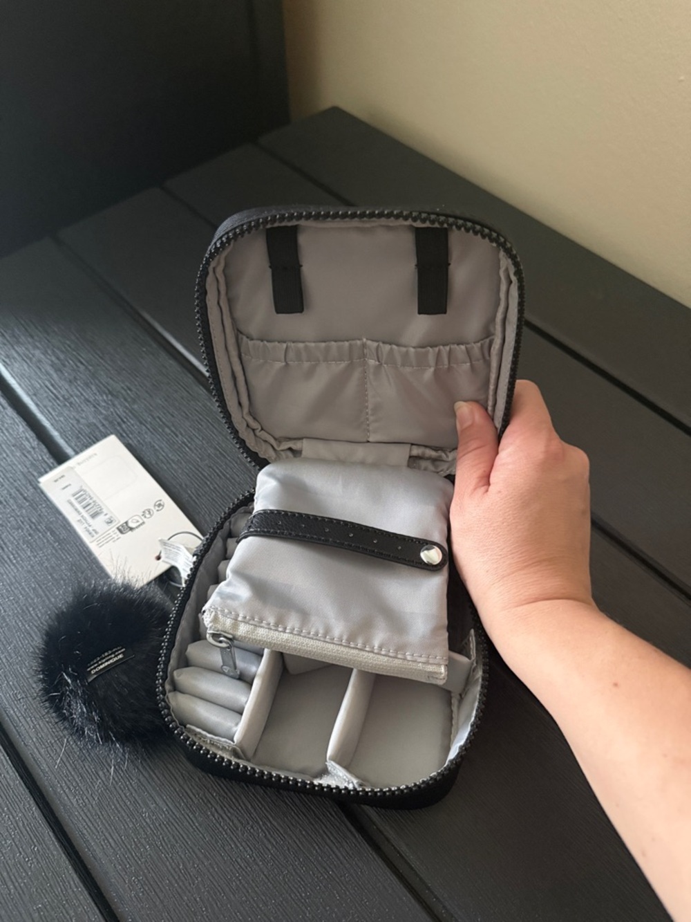 Small Black Travel Jewelry Case with Gray Interior
